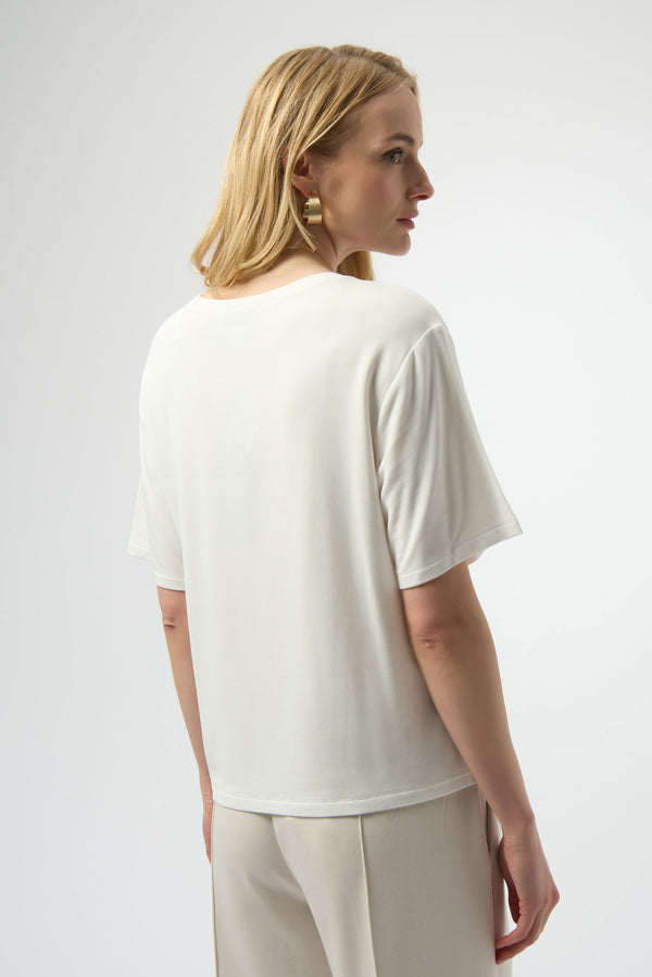 Joseph Ribkoff Amour Knit T-Shirt with Rhinestone Detail 254958 Winter White