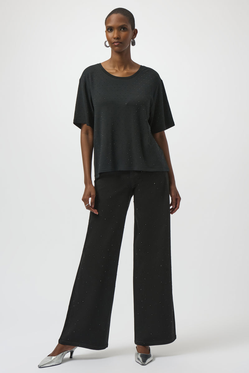 Joseph Ribkoff Knit Scoop Neck T-Shirt with Rhinestones 254968