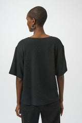 Joseph Ribkoff Knit Scoop Neck T-Shirt with Rhinestones 254968