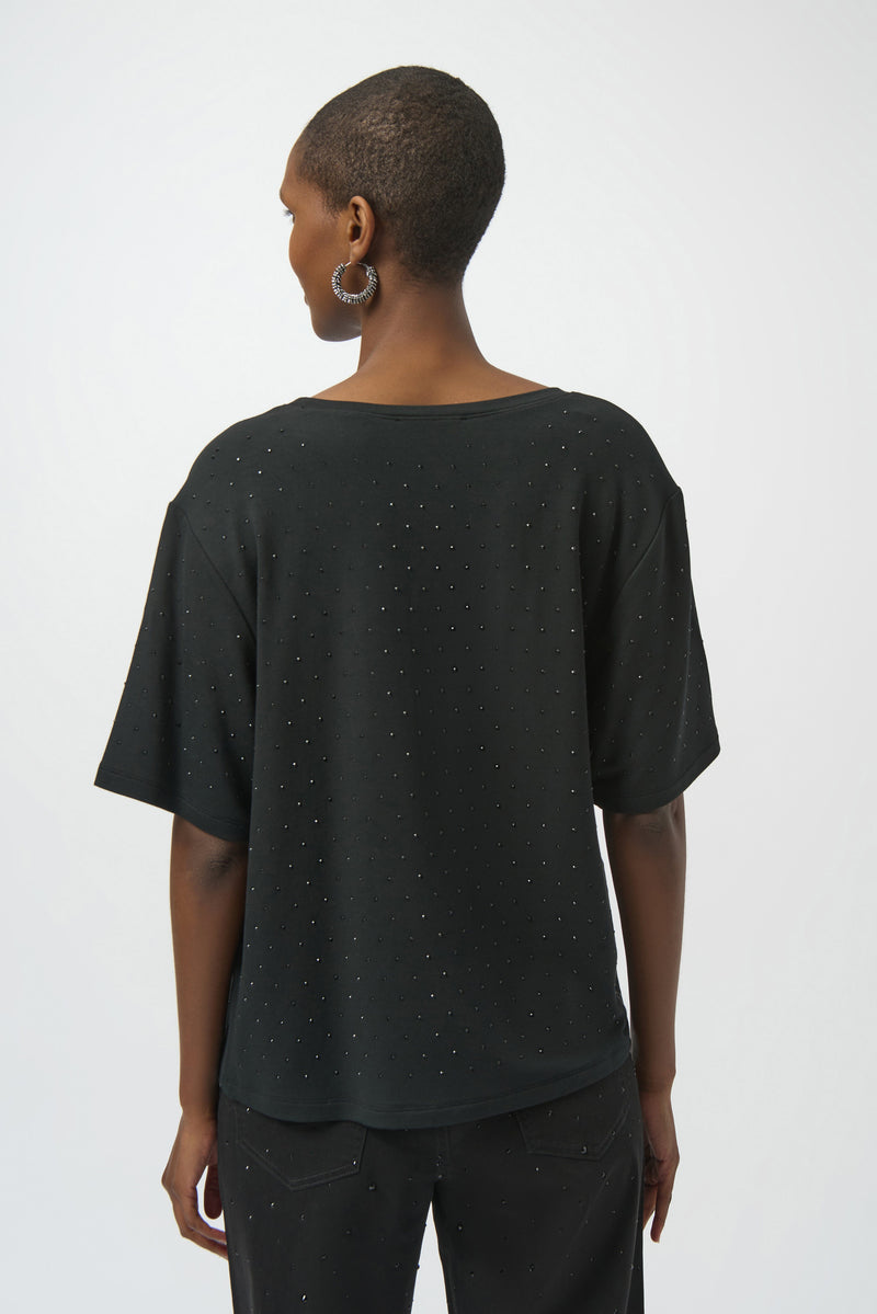 Joseph Ribkoff Knit Scoop Neck T-Shirt with Rhinestones 254968