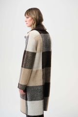 Joseph Ribkoff Feather Yarn Abstract Print Sweater Coat 254975 Mocha/Multi