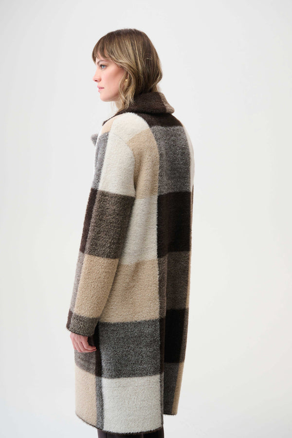 Joseph Ribkoff Feather Yarn Abstract Print Sweater Coat 254975 Mocha/Multi
