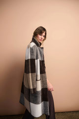 Joseph Ribkoff Feather Yarn Abstract Print Sweater Coat 254975 Mocha/Multi