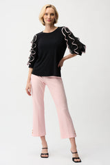 Joseph Ribkoff  Silky Knit Top with Chiffon Ruffled Sleeves 261009 Black/Petal Pink