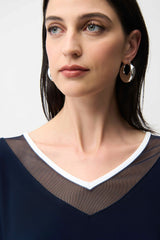 Joseph Ribkoff Silky Knit Color Block Wide Leg Culotte Jumpsuit 261012 Midnight Blue/Vanilla