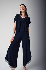 Joseph Ribkoff Silky Knit Color Block Wide Leg Culotte Jumpsuit 261012 Midnight Blue/Vanilla
