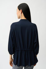 Joseph Ribkoff Woven Twill Boxy Top with Mandarin Collar 261076 Midnight Blue