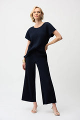 Joseph Ribkoff Pleated Scuba Crepe Wide Leg Pull-On Pants  261100 Midnight Blue