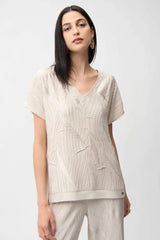 Joseph Ribkoff Pleated Satin Boxy Top with Silky Knit Back 261160 Moonstone