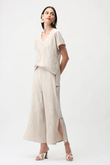 Joseph Ribkoff Pleated Satin Pull-On Culotte Pants 261161 Moonstone