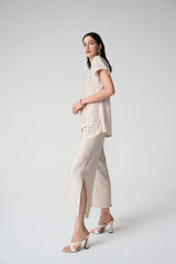 Joseph Ribkoff Pleated Satin Pull-On Culotte Pants 261161 Moonstone