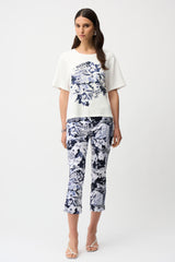 Joseph Ribkoff Millennium Conversational Print Crop Pull-On Pants 261187 Blue/Vanilla