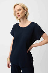 Joseph Ribkoff  Pleated Scuba Crepe Boxy Top 261192 Midnight Blue