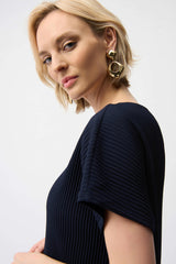 Joseph Ribkoff  Pleated Scuba Crepe Boxy Top 261192 Midnight Blue