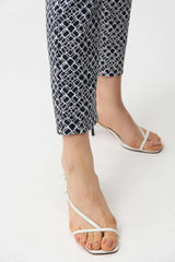 Joseph Ribkoff Geometric Jacquard Pull-On Slim Fit Pants 261225 Navy/White