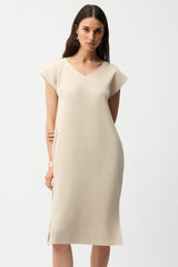 Joseph Ribkoff Pleated Scuba Crepe Straight Dress with Pockets 261252 Moonstone