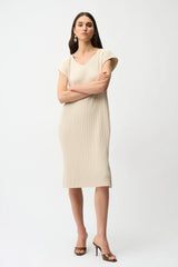 Joseph Ribkoff Pleated Scuba Crepe Straight Dress with Pockets 261252 Moonstone