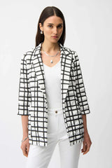 Joseph Ribkoff Jacquard Plaid Print Boxy Blazer with Notched Collar 261268 Off-White/Black