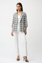 Joseph Ribkoff Jacquard Plaid Print Boxy Blazer with Notched Collar 261268 Off-White/Black