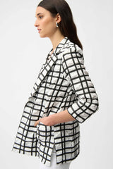 Joseph Ribkoff Jacquard Plaid Print Boxy Blazer with Notched Collar 261268 Off-White/Black