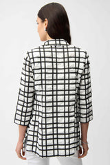 Joseph Ribkoff Jacquard Plaid Print Boxy Blazer with Notched Collar 261268 Off-White/Black
