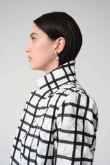 Joseph Ribkoff Jacquard Plaid Print Boxy Blazer with Notched Collar 261268 Off-White/Black