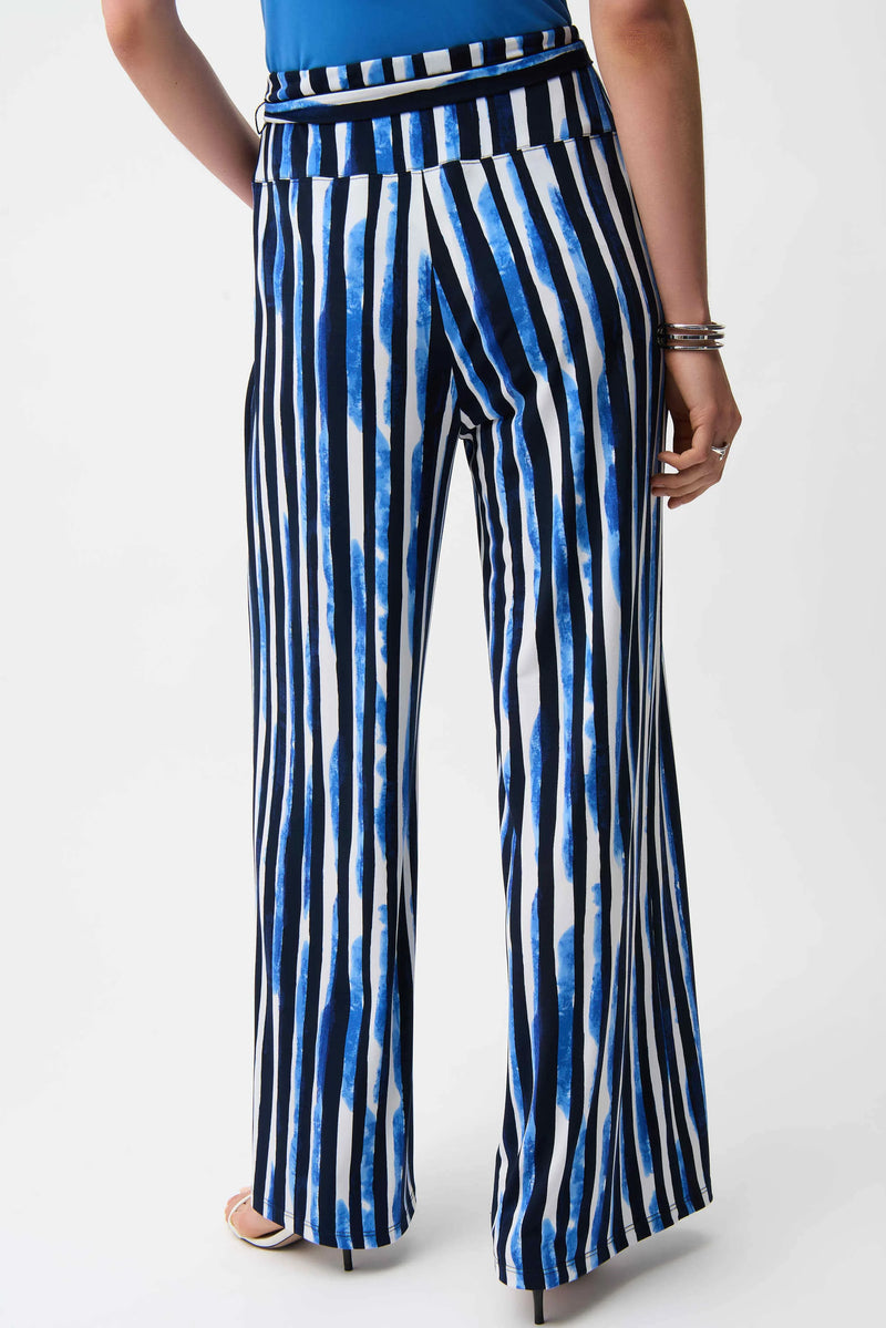 Joseph Ribkoff Silky Knit Stripe Print Wide Leg Pull-On Pants 261292 Blue/Vanilla