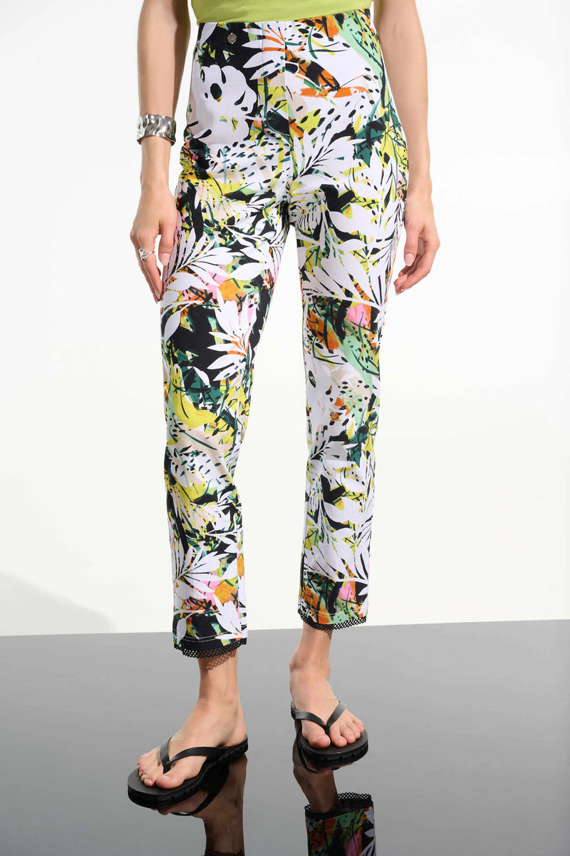 Joseph Ribkoff Millennium Tropical Print Pull-On Pants with Mesh Detail 261603 Vanilla/Multi