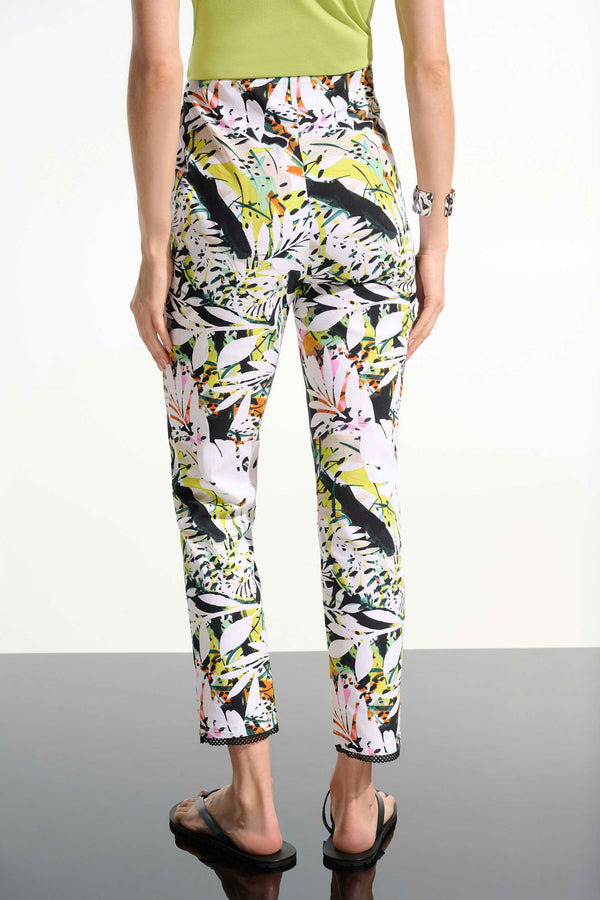 Joseph Ribkoff Millennium Tropical Print Pull-On Pants with Mesh Detail 261603 Vanilla/Multi