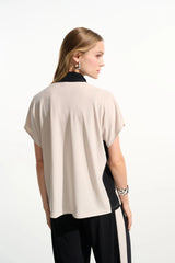 Joseph Ribkoff Silky Knit Color Block Straight Top with Zipped Collar 261611 Moonstone/Black