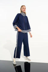 Joseph Ribkoff  Scuba Jersey Jacket with Funnel Collar 261617 Indigo/Vanilla