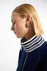 Joseph Ribkoff  Scuba Jersey Jacket with Funnel Collar 261617 Indigo/Vanilla