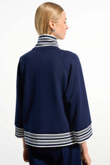 Joseph Ribkoff  Scuba Jersey Jacket with Funnel Collar 261617 Indigo/Vanilla