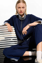 Joseph Ribkoff  Scuba Jersey Jacket with Funnel Collar 261617 Indigo/Vanilla