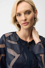 Joseph Ribkoff Laser Cut Leatherette Giraffe Print Fitted Jacket 261906 Midnight Blue