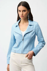 Joseph Ribkoff Foiled Faux Suede Fitted Jacket with Decorative Buckles 261910 Sky Blue