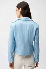 Joseph Ribkoff Foiled Faux Suede Fitted Jacket with Decorative Buckles 261910 Sky Blue