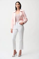 Joseph Ribkoff Foiled Faux Suede Fitted Jacket with Decorative Buckles 261910 Petal Pink