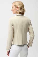 Joseph Ribkoff Foiled Faux Suede Fitted Jacket with Contrast Binding  261912 Moonstone/Vanilla