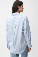 Joseph Ribkoff Tencel Stripe Print Boxy Blouse 261931 Blue/Vanilla