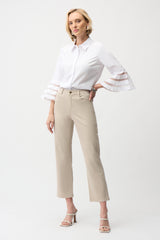 Joseph Ribkoff Stretch Poplin Straight Blouse with Organza Bell Sleeves 261933 White