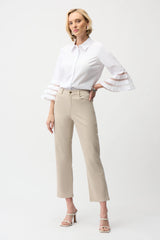 Joseph Ribkoff Stretch Poplin Straight Blouse with Organza Bell Sleeves 261933 White