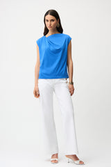 Joseph Ribkoff Cotton Top with Asymmetrical Collar 261964 Harbor Blue