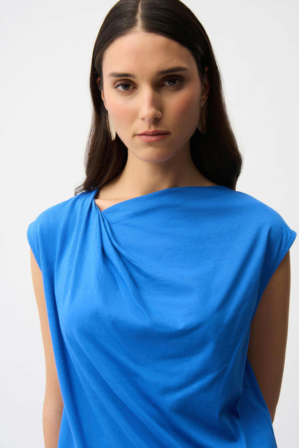 Joseph Ribkoff Cotton Top with Asymmetrical Collar 261964 Harbor Blue