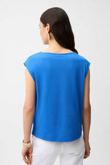 Joseph Ribkoff Cotton Top with Asymmetrical Collar 261964 Harbor Blue