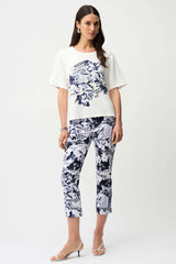 Joseph Ribkoff Front Print Straight T-Shirt with Rhinestones 261967 Vanilla/Blue