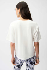 Joseph Ribkoff Front Print Straight T-Shirt with Rhinestones 261967 Vanilla/Blue