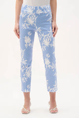 Joseph Ribkoff Millennium Printed Straight Pull-On Pants 262192 Vanilla/Blue