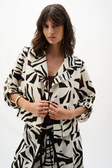 Joseph Ribkoff Woven Gauze Tropical Print Boxy Blazer 262193 Beige/Multi