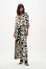 Joseph Ribkoff Woven Gauze Tropical Print Boxy Blazer 262193 Beige/Multi